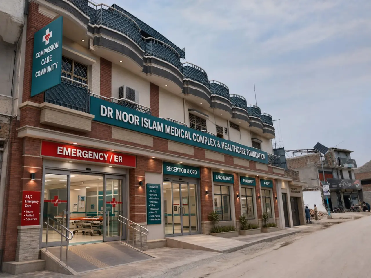 Architectural concept showing a proposed renovated facade for Dr Noor Islam Medical Complex